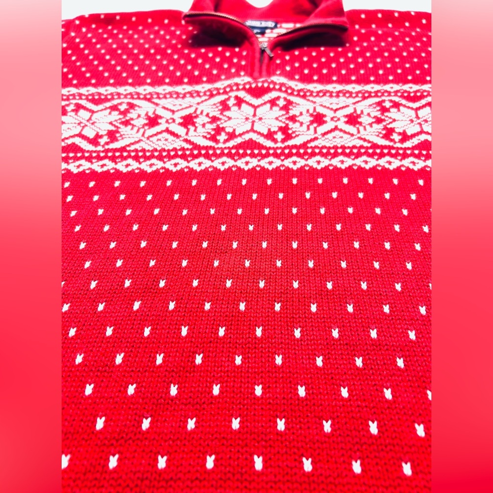 VTG Lands End Red 1/4 Zip Nordic ❄️ Christmas sweater heavy cotton knit XXL - Picture 4 of 9
